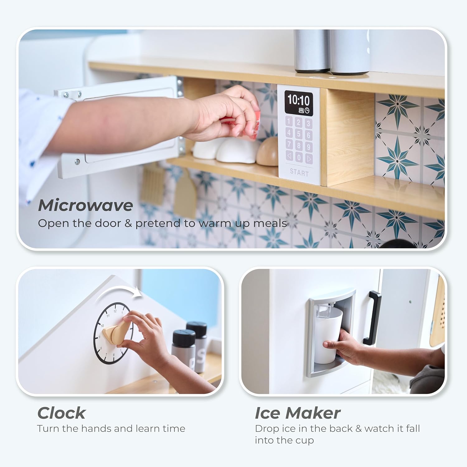 Teamson Kids Little Chef Morocco Wooden Play Kitchen Set with Oven, Microwave, Ice Maker & 11 Accessories | Pretend Play Kitchen for Toddlers & Kids Ages 3+, White & Natural