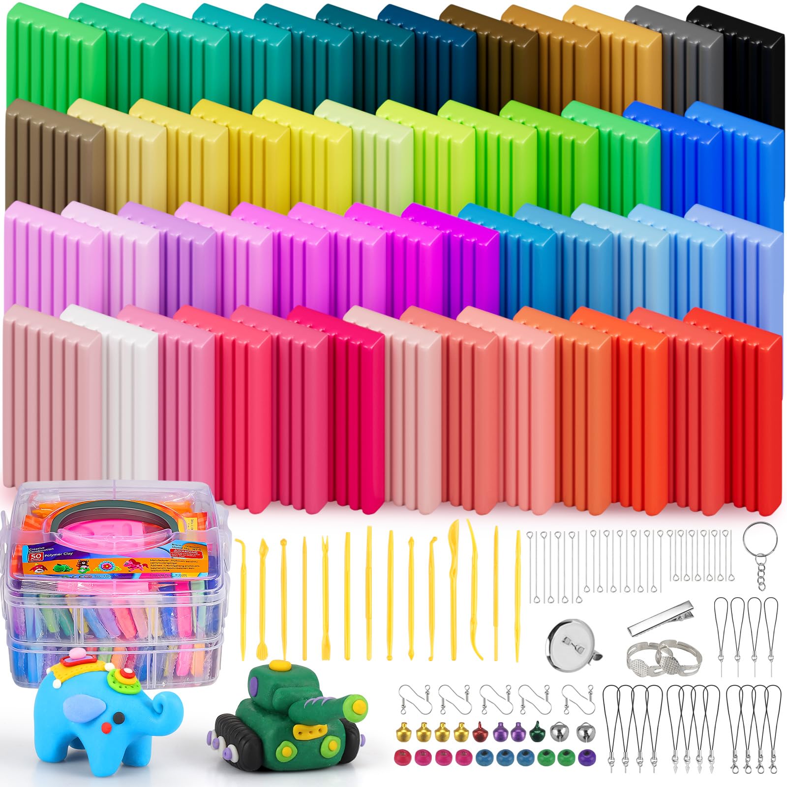 Polymer Clay Set, Ixiaoyoo 51 Colors Modeling Clay Kit with Sculpting Tools and Accessories Oven Bake Clay Non-Toxic Non-Sticky, Creative Gift for Kids โ image 1