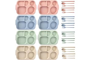 Nicunom 8 Pack Unbreakable Kids Food Tray with Divided Plates and Utensils