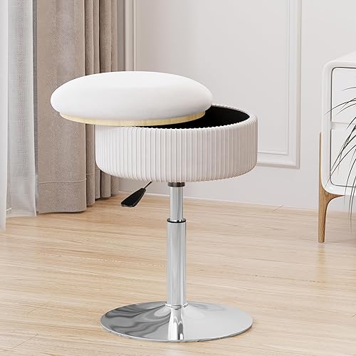 Taburete de tocador con almacenamiento, silla de maquillaje blanca para tocador, silla de tocador de piel sintética para sala de maquillaje,