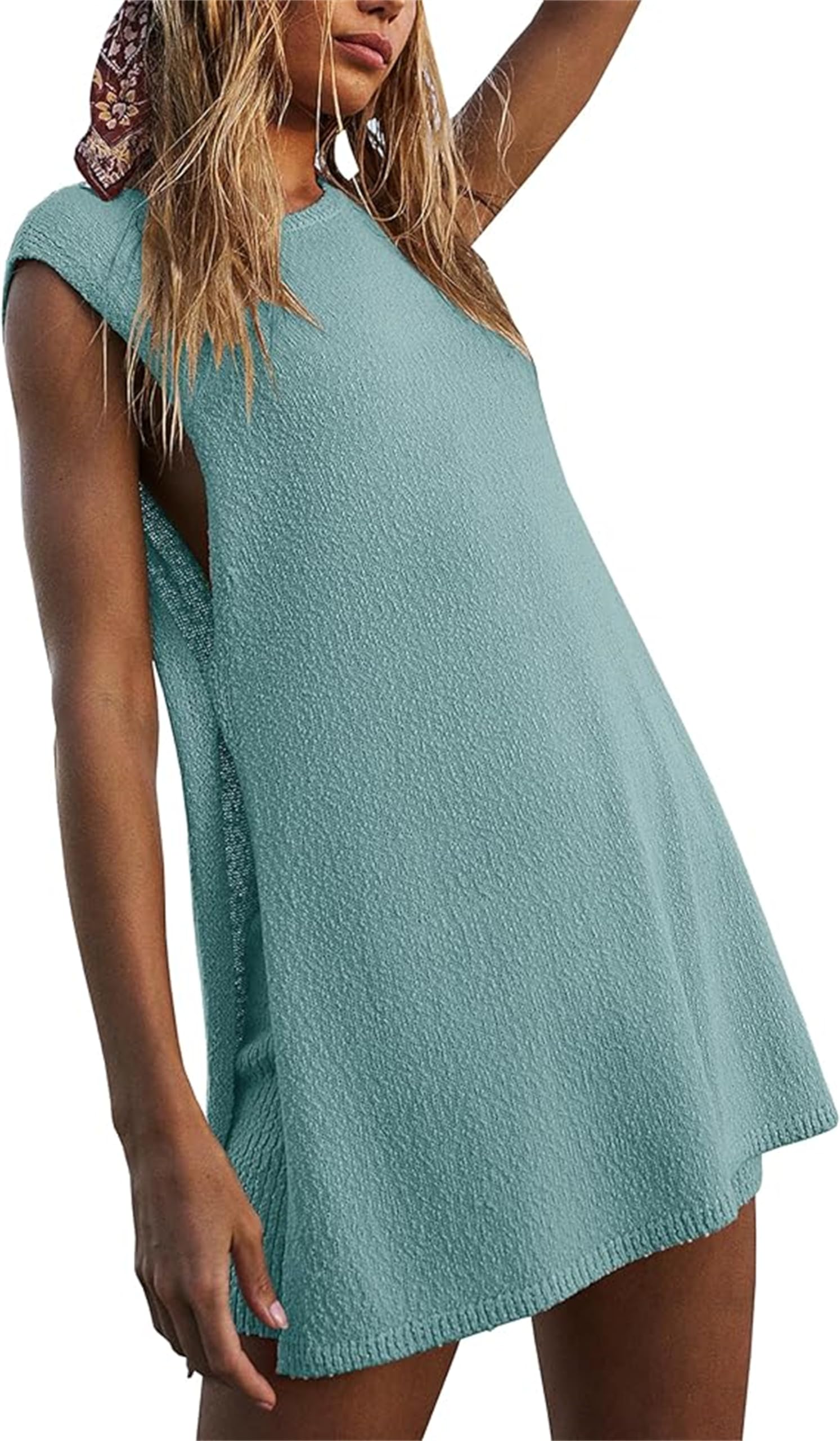 Women Summer Knitted Sweater Set 2 Piece Casual Lounge Set Sleeveless Split Tank Top Shorts Outfits Pajamas Set