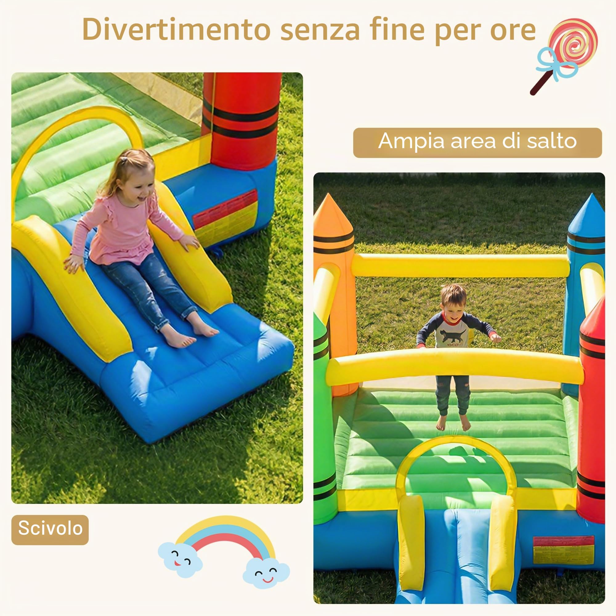 GIANTEX Castello Gonfiabile con Scivolo e Ampia Area per Saltare | Trampolino Gonfiabile da Interno ed Esterno con Borsa di Trasporto e Kit di Riparazione per Bambini 3-12 Anni