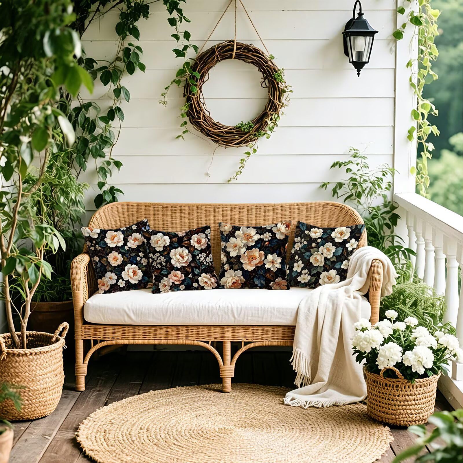 Beżowa poszewka na poduszkę 50 x 50 cm zestaw 4 poduszek outdoorowych