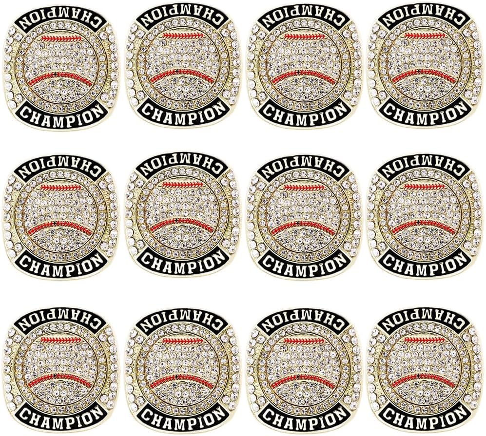12 Pcs Baseball Championship Ring Trophy Award Gift Tournament Championship Ring Winner Tournament Team, from Size 8 to 11,
