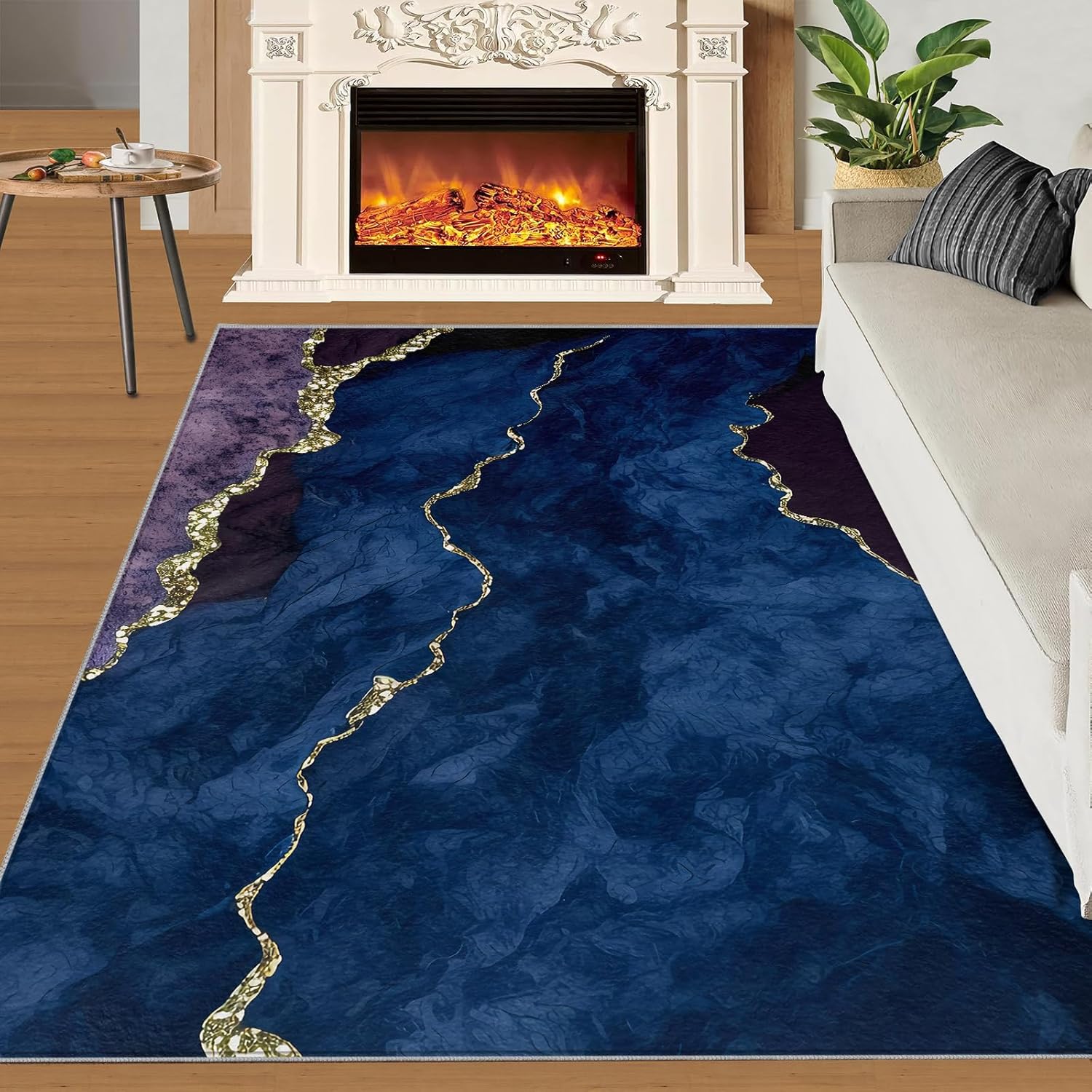 LEGENOB Washable Rugs 6x9 Gradient Gold Plating Dark Blue