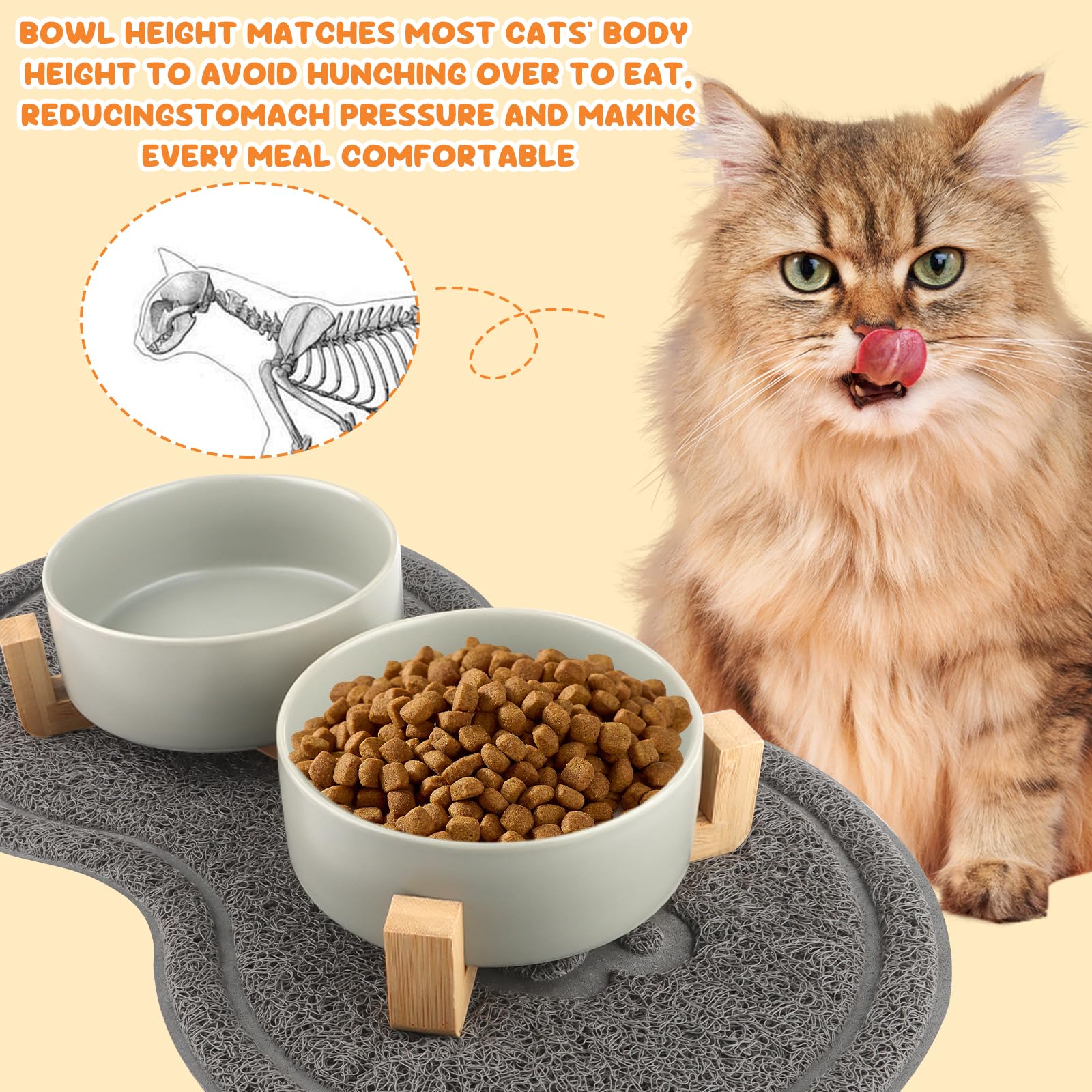 2 Pacchi 400ML Ciotole per Gatti, Ciotole per Cani Ceramic Gatti Rialzate, Rialzata per Cani, Ciot Cane con Base e Pad Antiscivolo Ciot Adatto a Ca di Media e Piccola Taglia