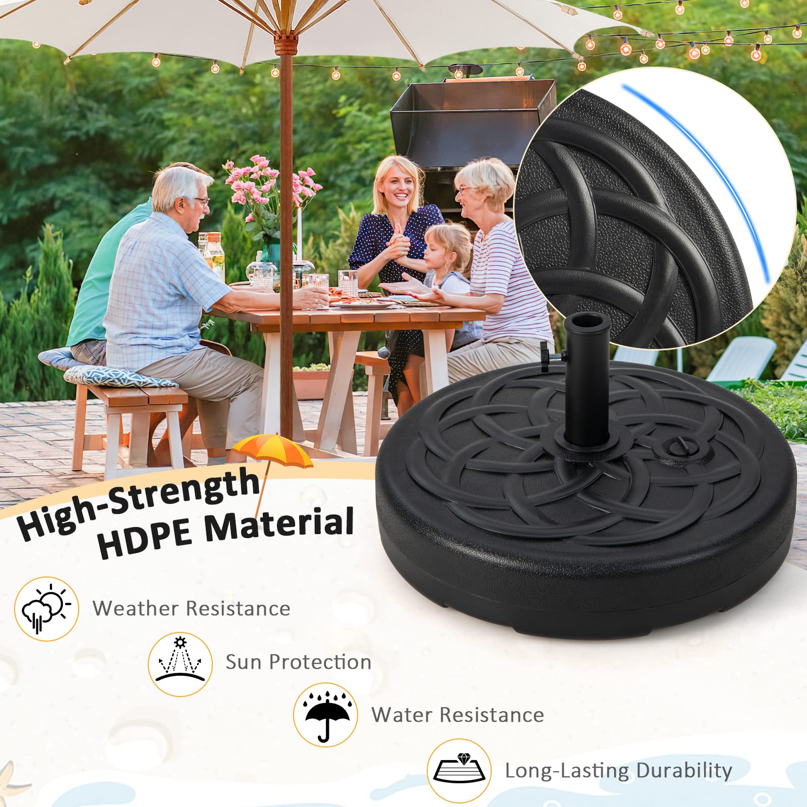 Wytrzymały stojak na parasol, 30 kg/34 kg/40 kg/46 kg, wypełniany wodą/piaskiem, zintegrowany uchwyt, pasuje do parasoli rynkowych 38 mm/48 mm, idealny do użytku na zewnątrz w ogrodzie