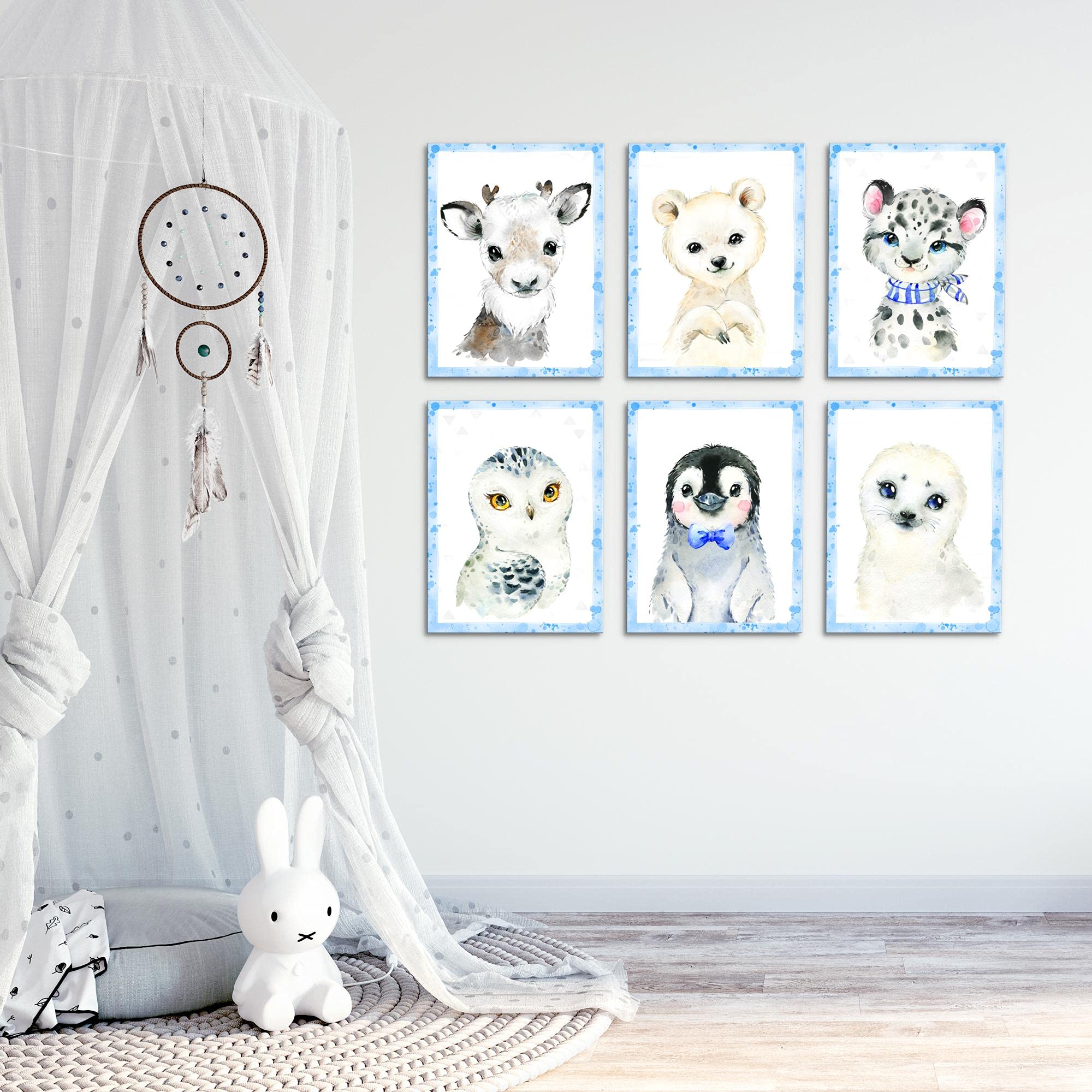 Tableaux Decoration - PRÊT À ÊTRE ACCROCHÉ - Animaux - Chambre Bebe Fille - Bleu - N017465b
