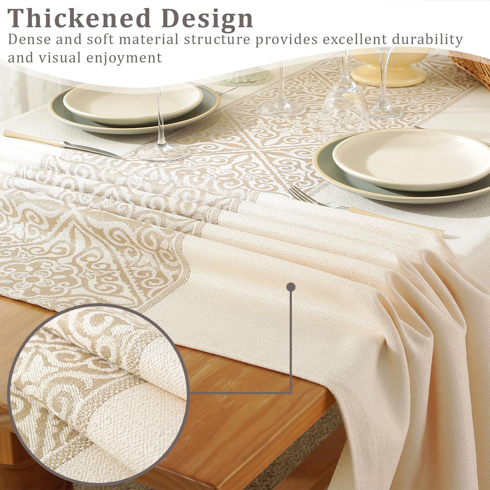 Tischdecke Aus Baumwolle-Leinen, Wasserdicht & Abwaschbar – Rechteckig, Mit Quasten, In Beige 140x140 Cm