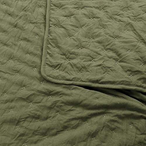 Miniatura 3 de ROARINGWILD Juego de ropa de cama de tamaño Queen con nubes de color verde oliva con fundas de almohada, colcha ligera y suave, edredón fino rústico