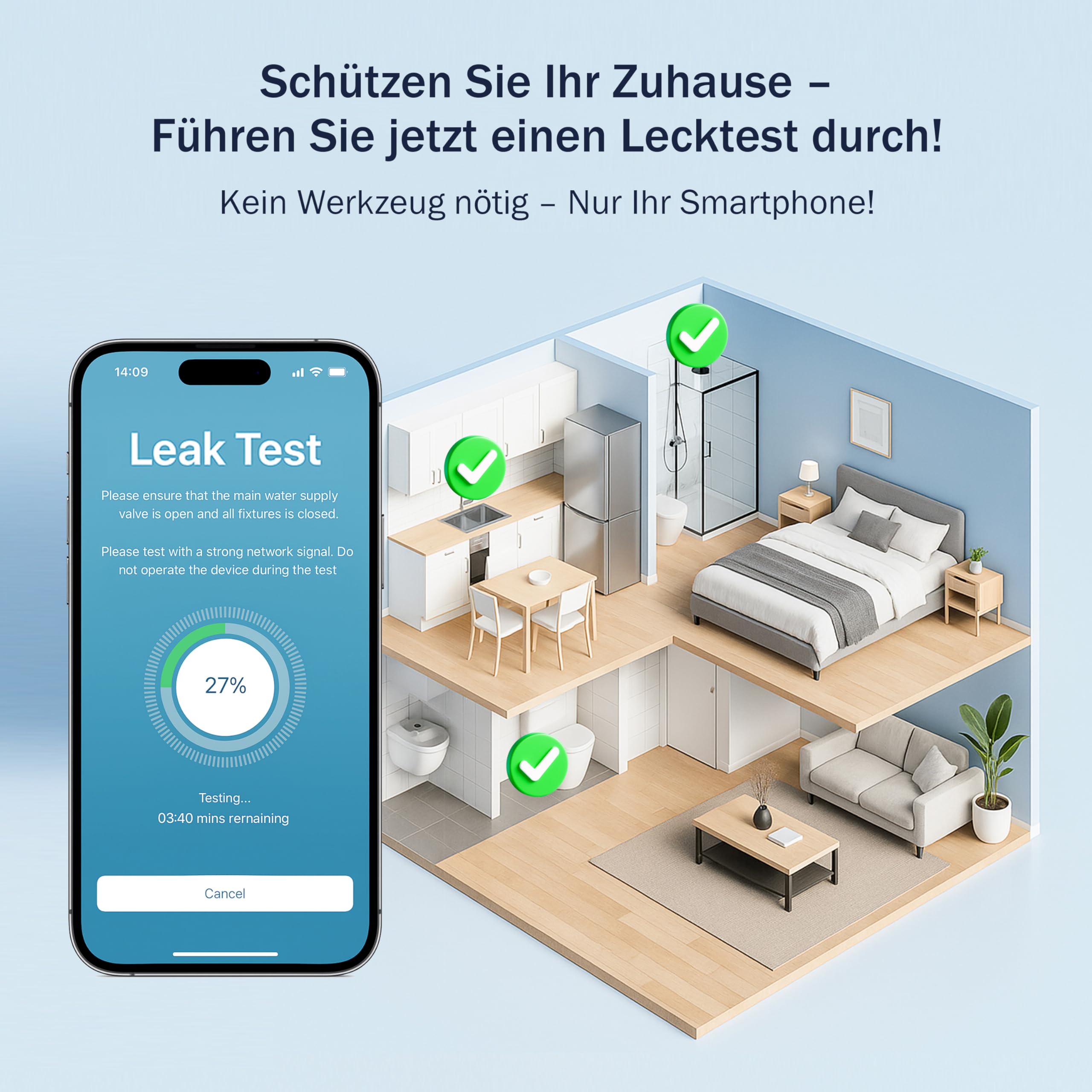 Frizzlife LP365 Wassermelder WLAN, Smart Wassermelder mit automatischer Abschaltung, App-Warnungen (2.4Ghz & 5Ghz), Wassersensor für Küche, Badezimmer, Keller, Wasserdicht nach IP67, 3/4" & 1" Rohre