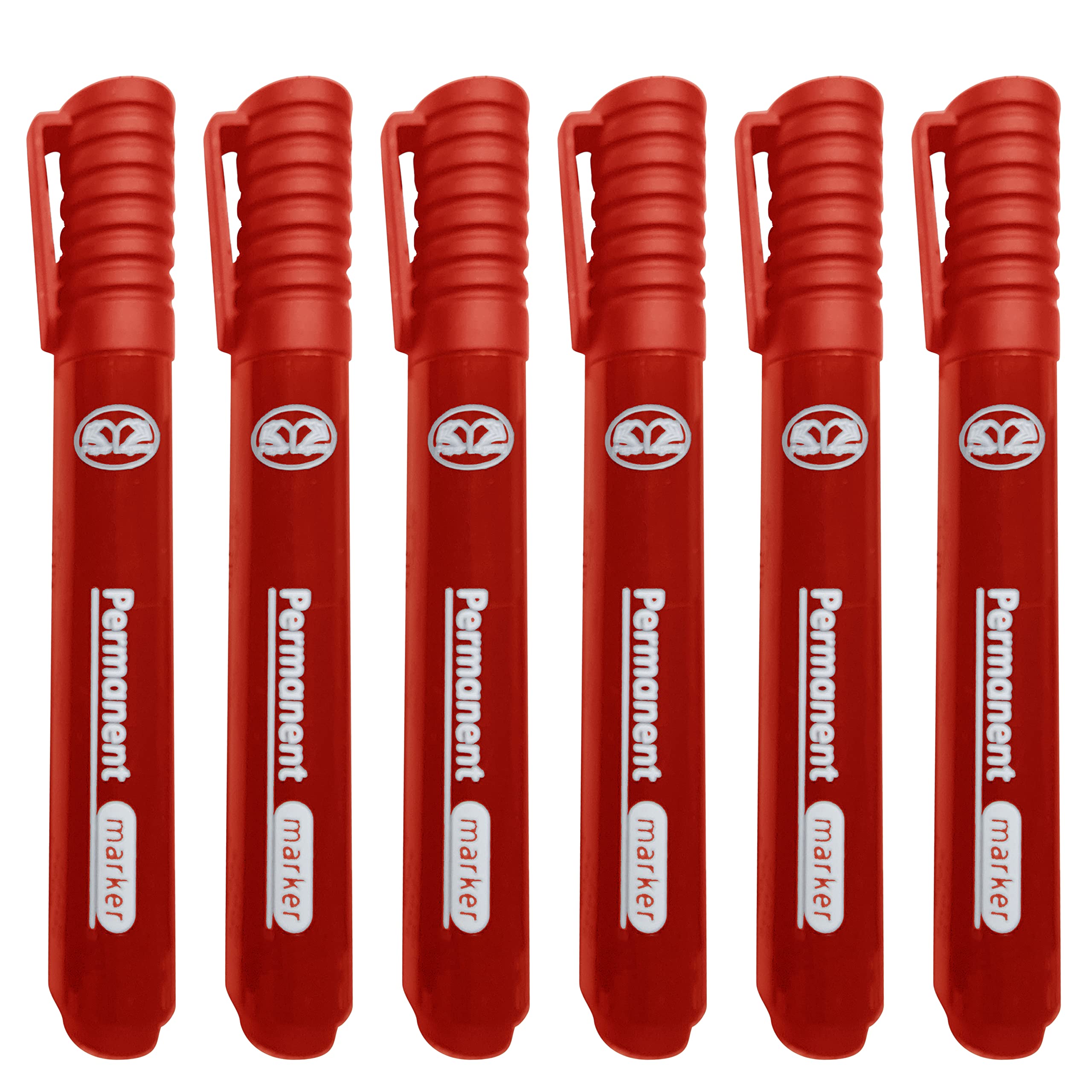 JMS we create smile (Pack of 6 Permanent Markers - Thick Bullet Tip Marker Pens Waterproof, Quick Drying, Smear Proof Pens (Red)
