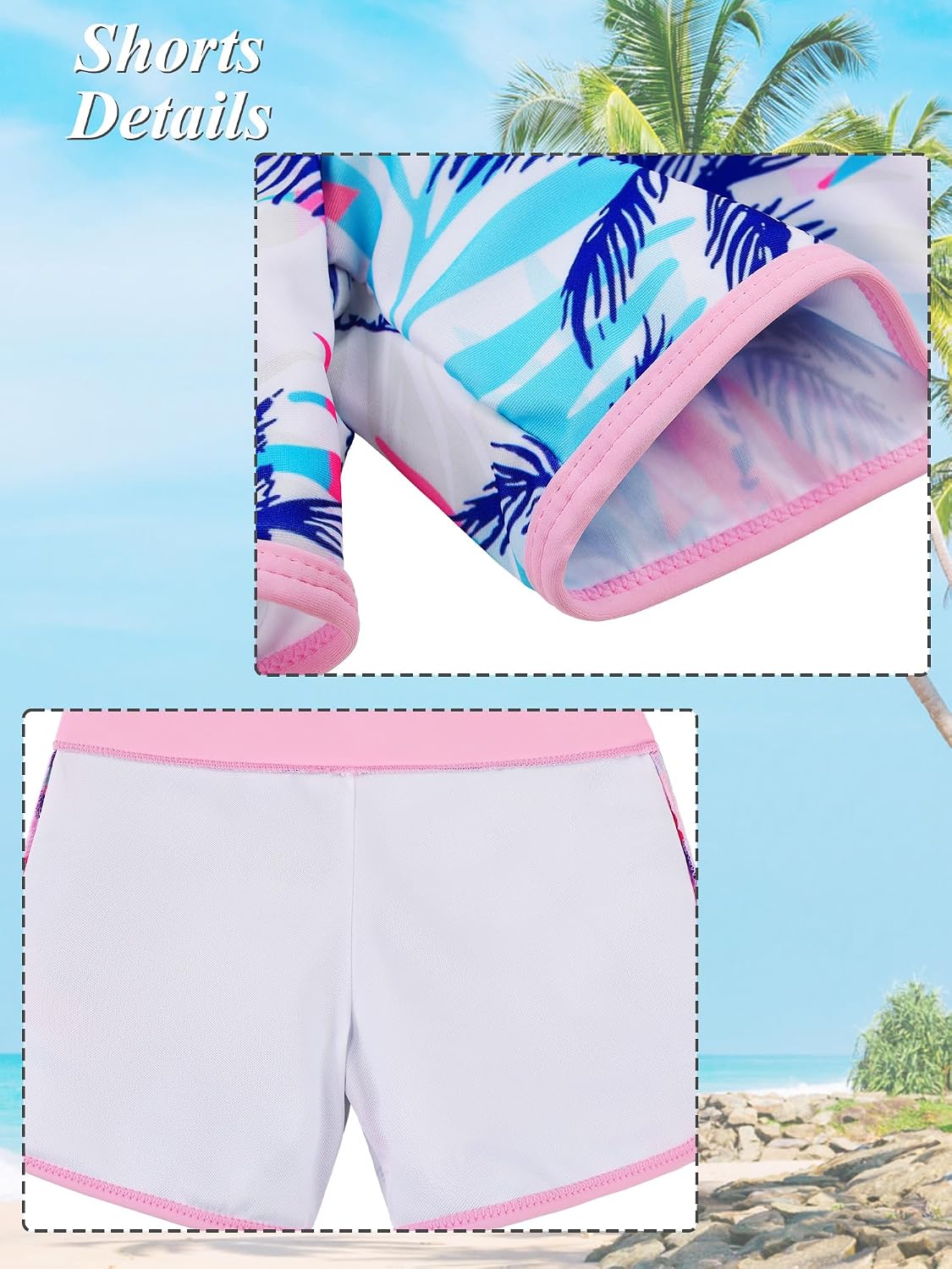 Girls Two Pieces Rash Guard Swimsuit Long Sleeve Tankini for 3-13 Years