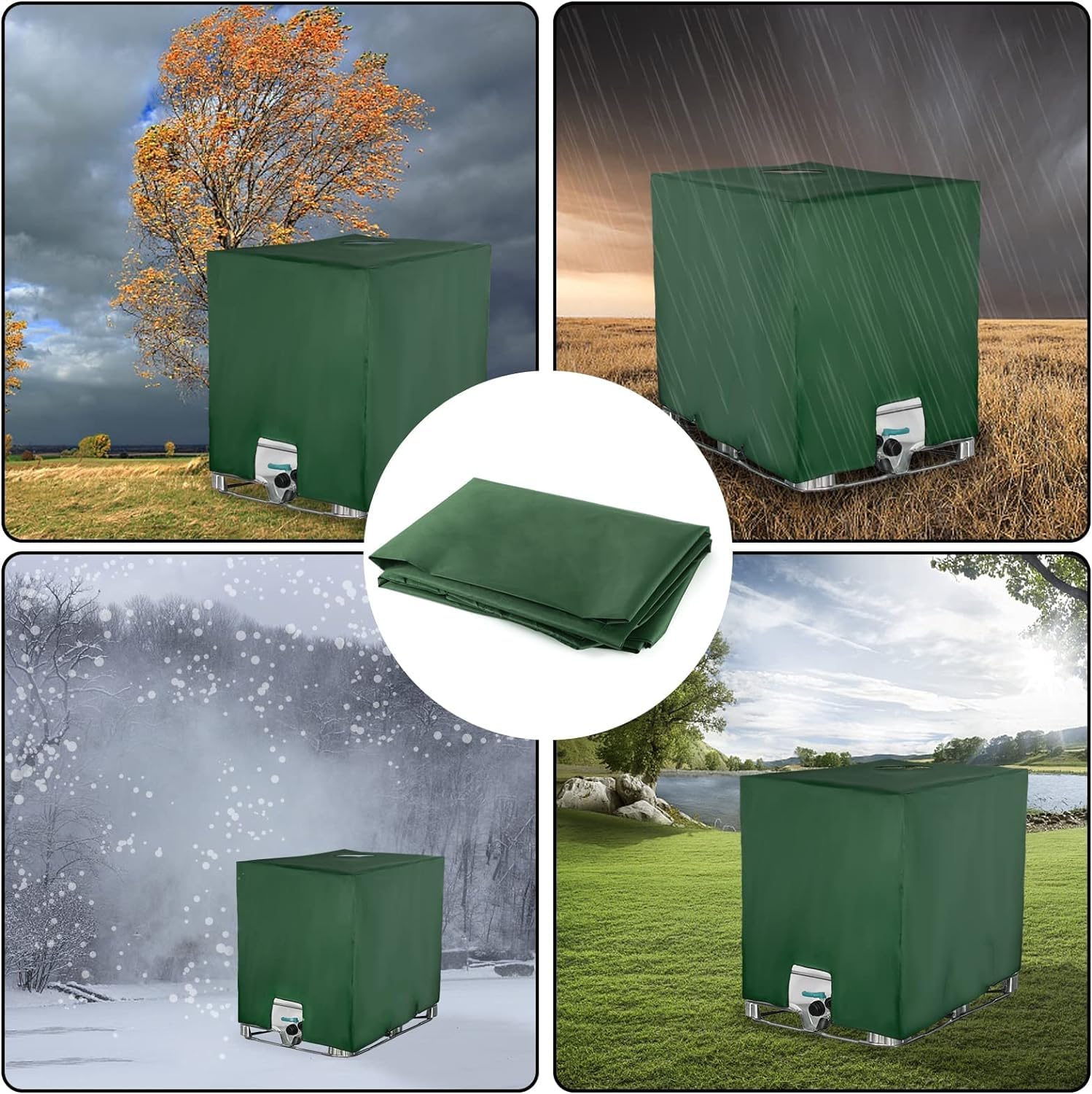 Bache pour Cuve IBC 1000L, Bache de Réservoir d'eau Couvercle, Anti-UV Anti-Poussière Bache de Housse Protection, Bouchon Cuve a Eau Bâche (116 x 100 x 120 cm, Vert)