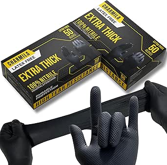 Charmila Black Nitrile Gloves - Multipurpose Disposable, Cleaning, Mechanic, Industrial - Latex-Free, Powder-Free - 100 Pcs