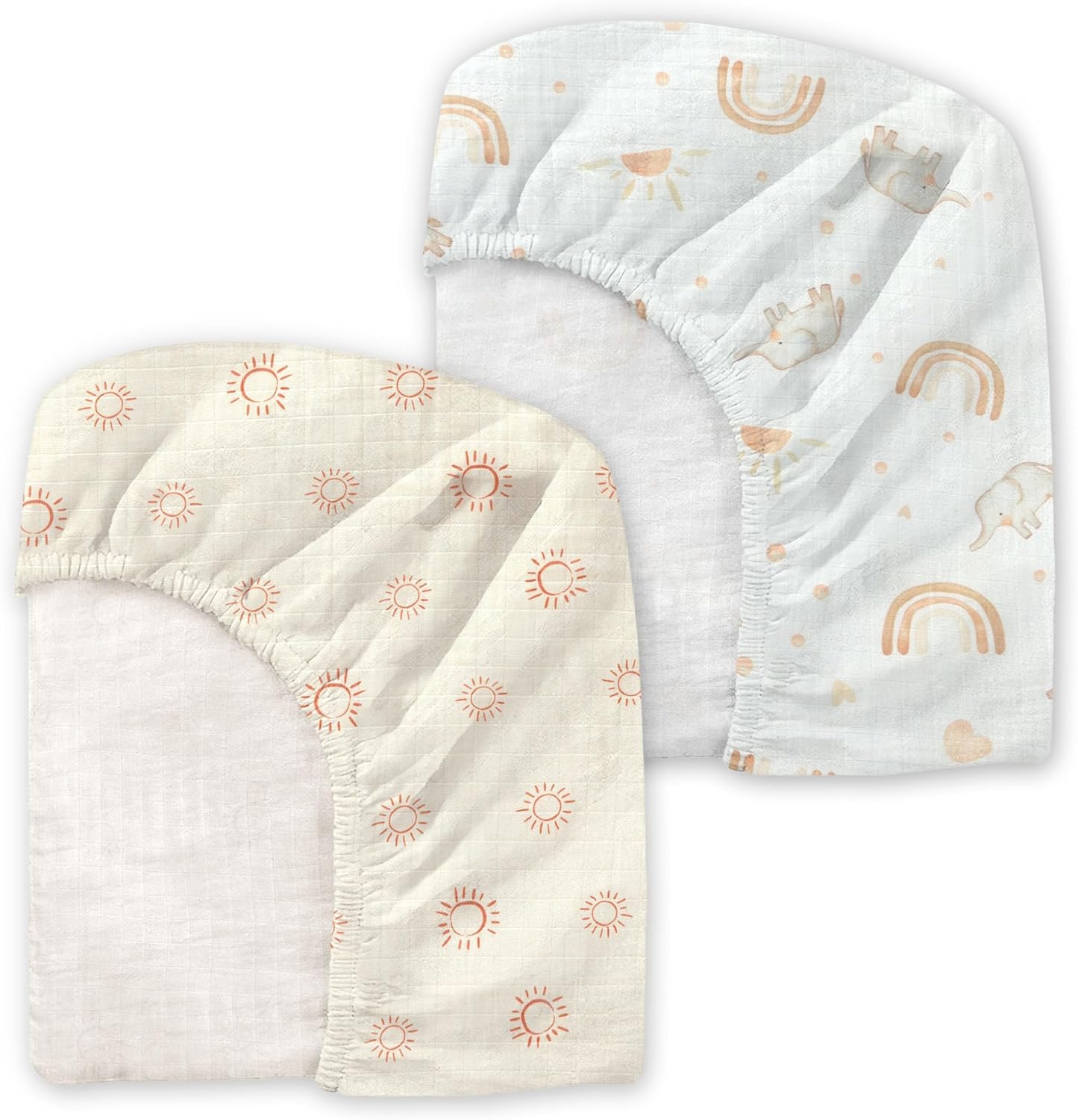 Crib Sheets 2 Pack, 100% Cotton Fitted Crib Sheets for Baby Boys & Girls, Soft Breathable Baby Crib Sheet, Snug Fit for 52 x 28 Mattress (3–8"), Nursery Bedding Set, Sunshine Safari Parade