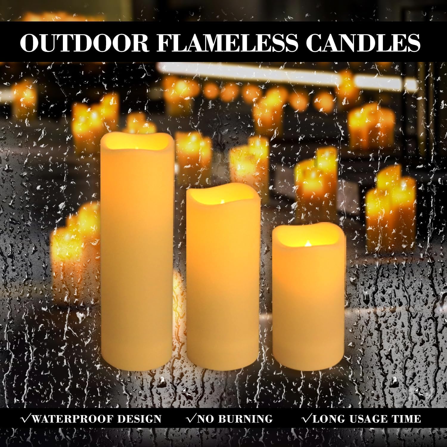 LIVEN Set mit 24 wasserdichten flammenlosen Kerzen für den Außenbereich, LED-Kerzen mit 4 Fernbedienungen und Timer, (H 10,2 cm, 12,7 cm, 15,2 cm x T 5,6 cm), für Halloween, Weihnachten, Hochzeitsfest