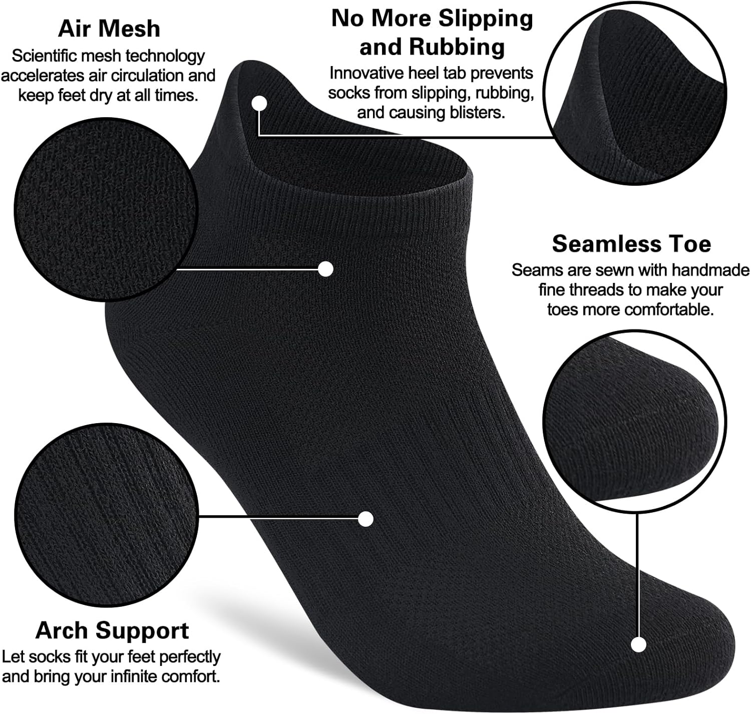 8 Pairs Womens Cotton Ankel Socks, Athletic Performance Breathable Low Cut Socks with Heel Tab - Image 4