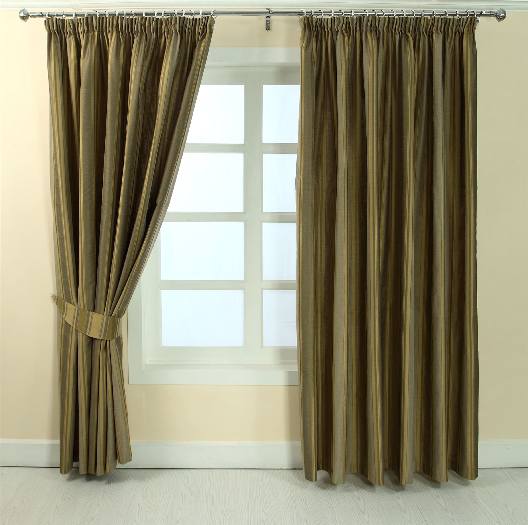 Homescapes Unisex Gold Jacquard Curtain Modern Striped Design Fully Lined In 167Cm Width X 137Cm Drop