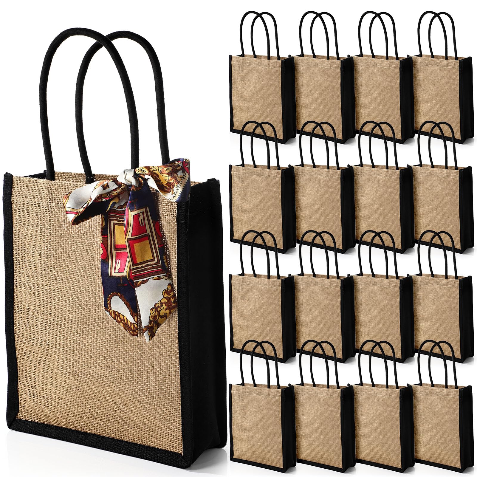 Reginary 16 Pack Burlap Tote Gift Bags with Soft Handles Heavy Duty Multipurpose Jute Shopping Bags for Women Shopping DIY