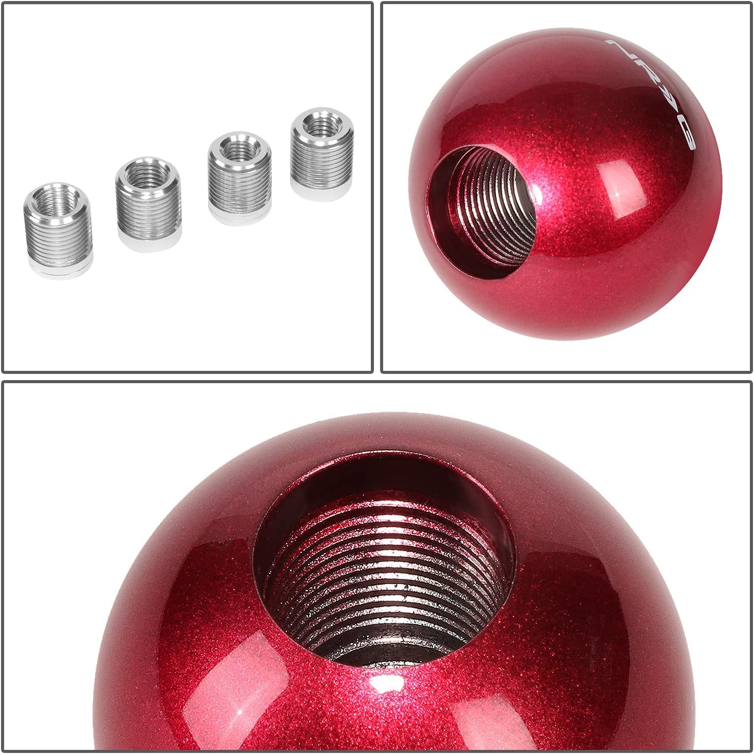 NRG Innovations NRG-SK-350FH Shift Knob Round Ball Style Lever Stick Shifter Handle Billet Metal Anodized for M10 X 1.25, M10 X 1.5, M12 X 1.25, M12 X 1.5 Thread Pattern Shifter