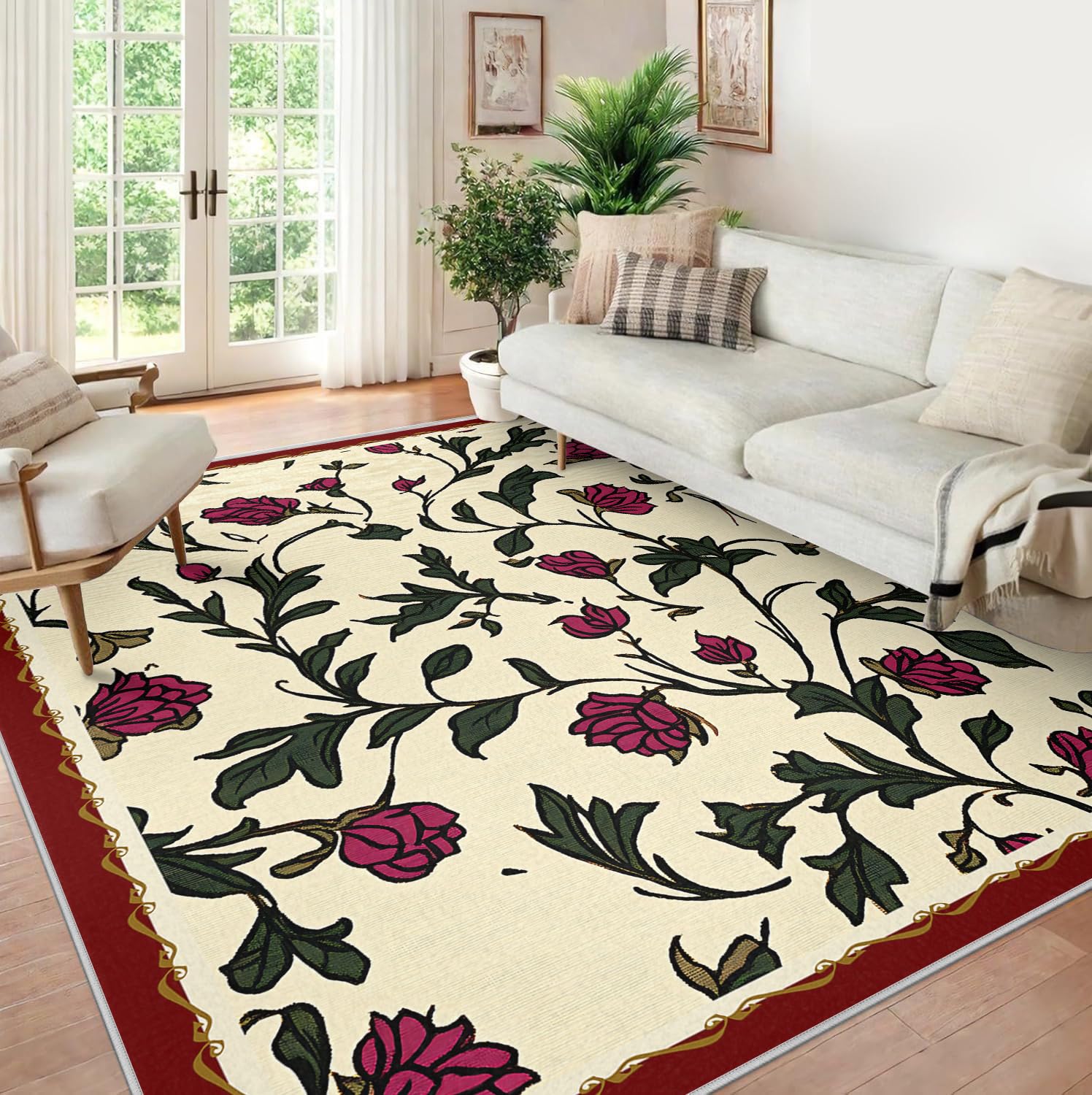 Tapis lavables floraux vintage 80x150cm antidérapant à poil bas pour chambre