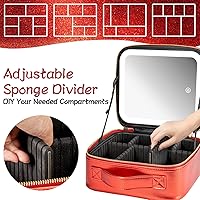 Vista 4 de Estuche de maquillaje de viaje Extrei Gent con espejo, luz LED, 3 niveles de brillo ajustable, bolsa de cosméticos portátil, partición ajustable