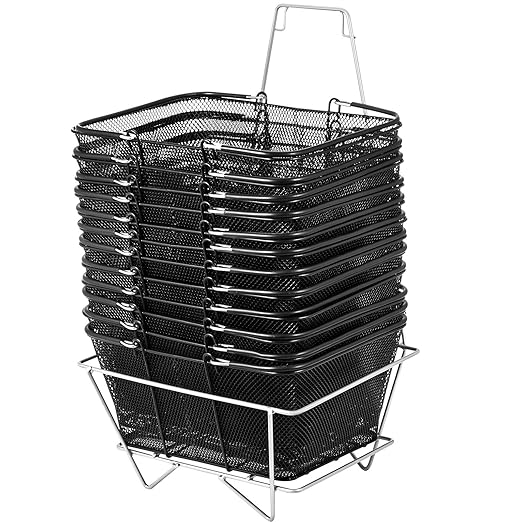 VEVOR 12PCS Wire Shopping Basket Set in Black, Portable for Supermarkets, Retail Stores, Grocery Shopping