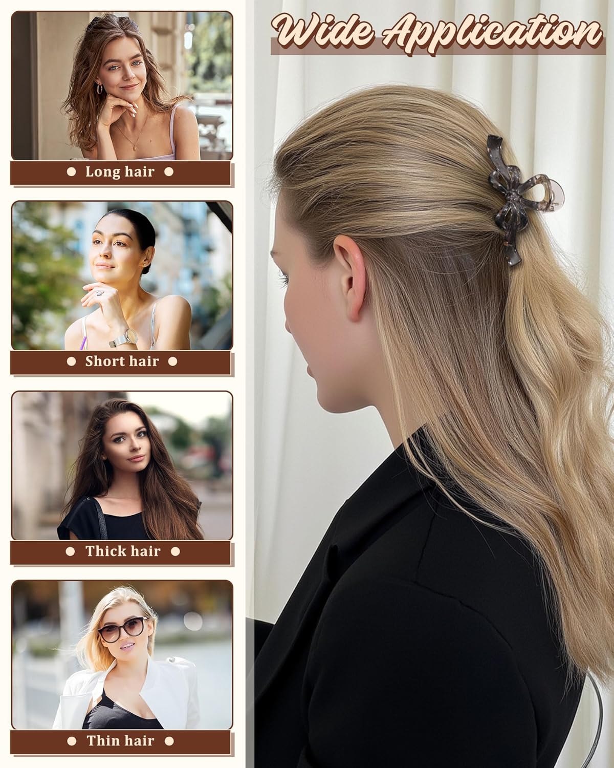 6 PCS Bow Hair Clips for Women, Strong Hold Nonslip Jelly Clip for Women Thick Hair & Thin Hair, 4.3 Inch Large Hair Claw Clips (Assorted A) - Image 6