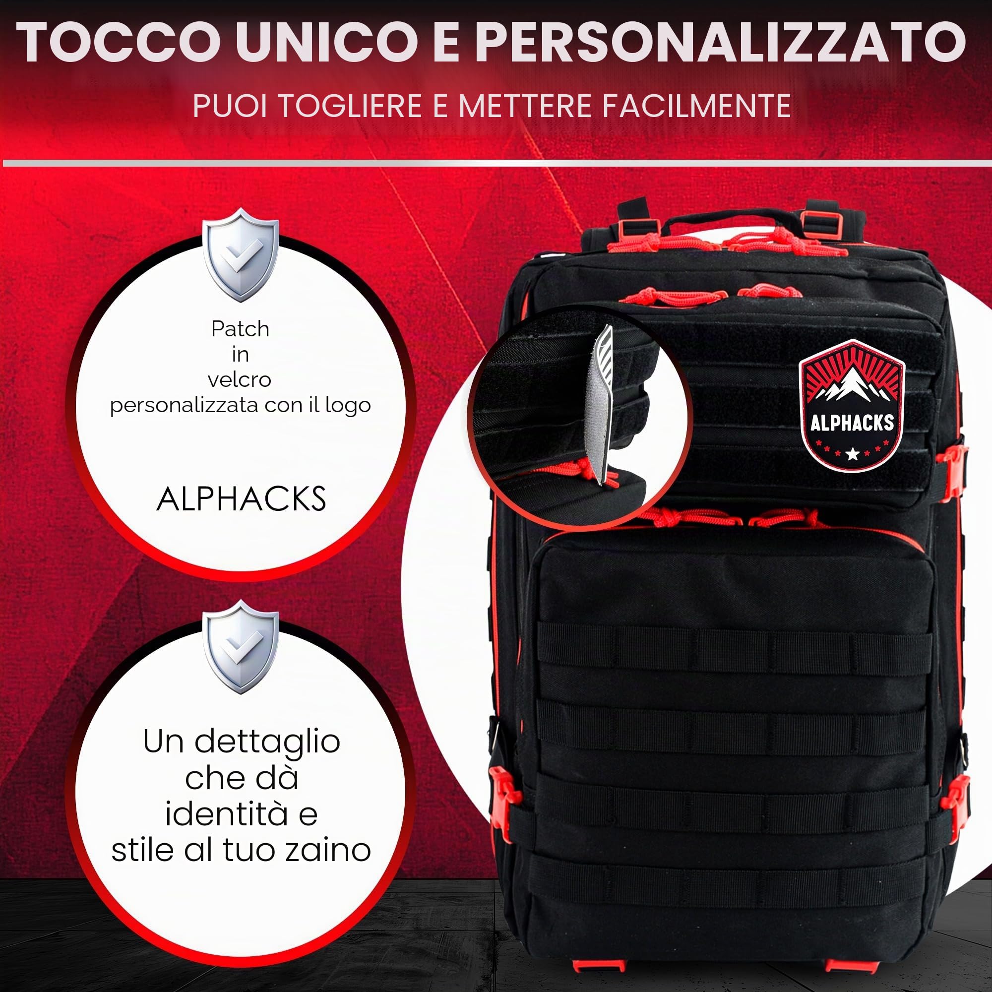 Zaino tattico militare, rosso, Grande, Tattico
