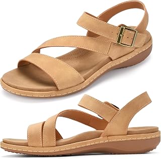 Women's Arch Support Flat Sandals, Adjustable Slingback
