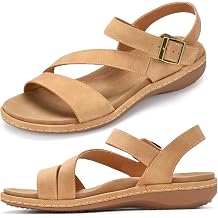 Womens Arch Support Flat Sandals, Adjustable Slingback | Contoured Footbed, Custom Fit Strap, Slingback Style, Lightweight Sole, Summer Travel