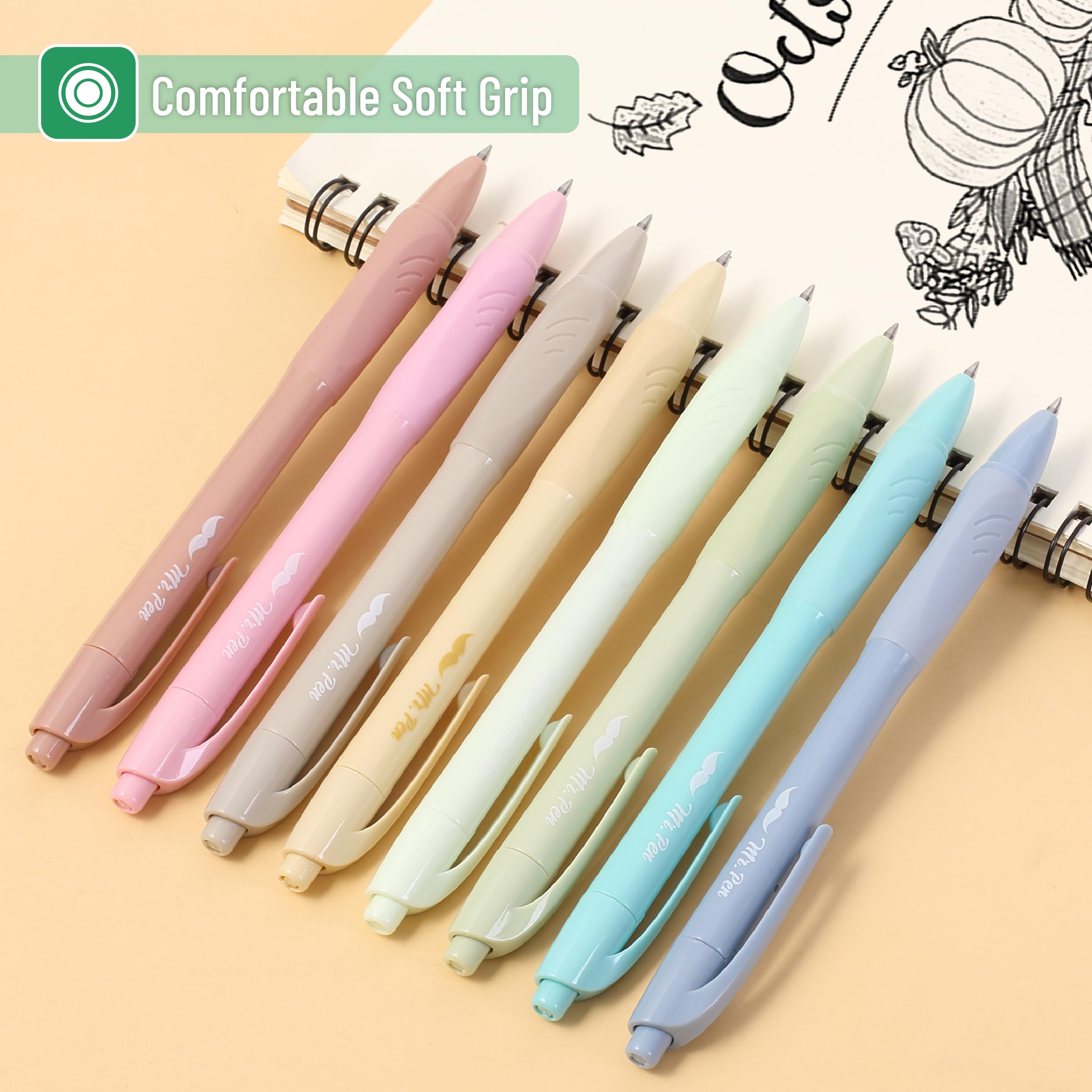 Mr Pen- Retractable Gel Pens 8 Pack Black Ink Soft Grip Soft Pastel Barrel Gel Pens Fine Point — view 4