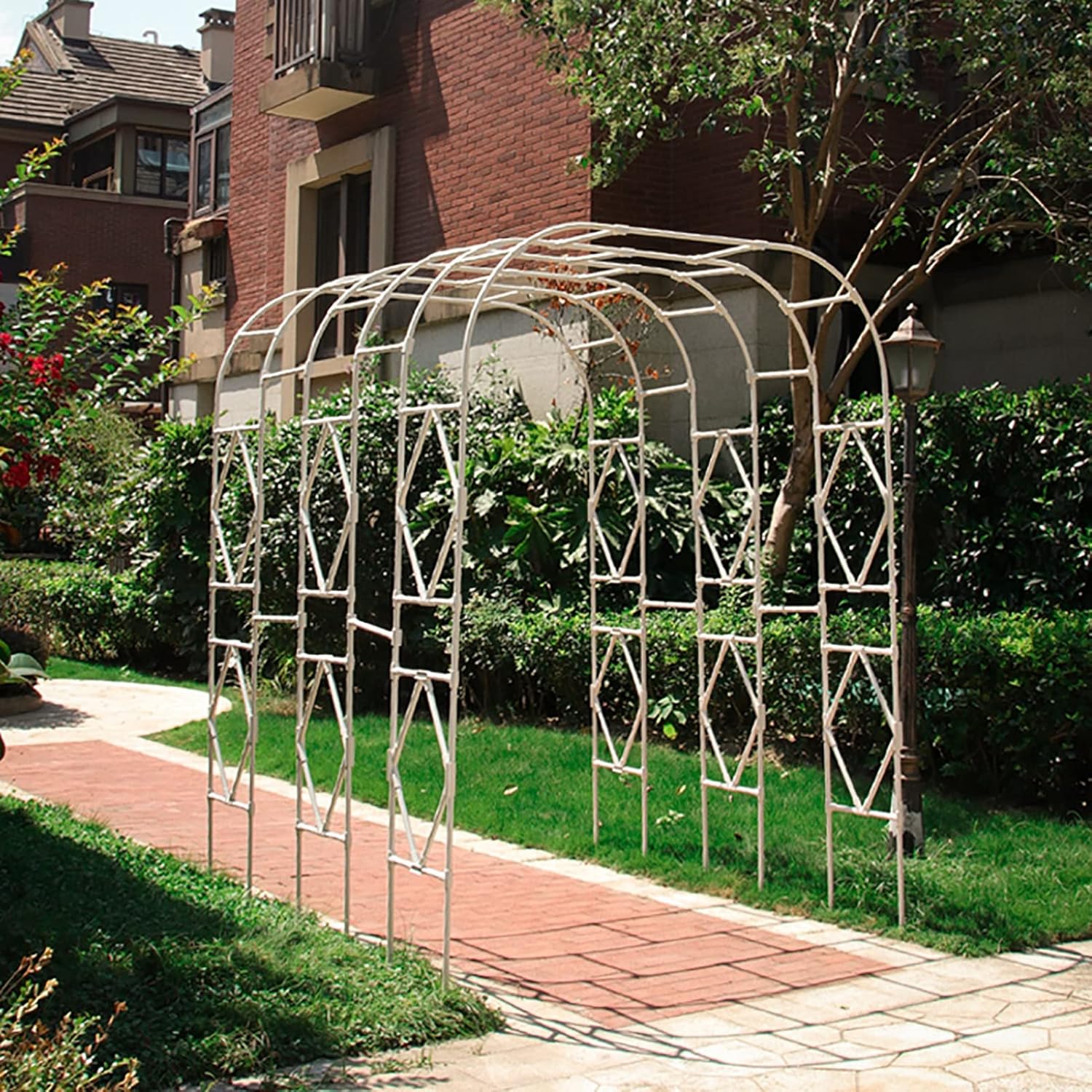 Outdoor Garden Arch,Heavy Duty Rose Arch,Sturdy Climbing Plants Arches,Metal Pergola Arbor Weather-Resistant (White 300cm)