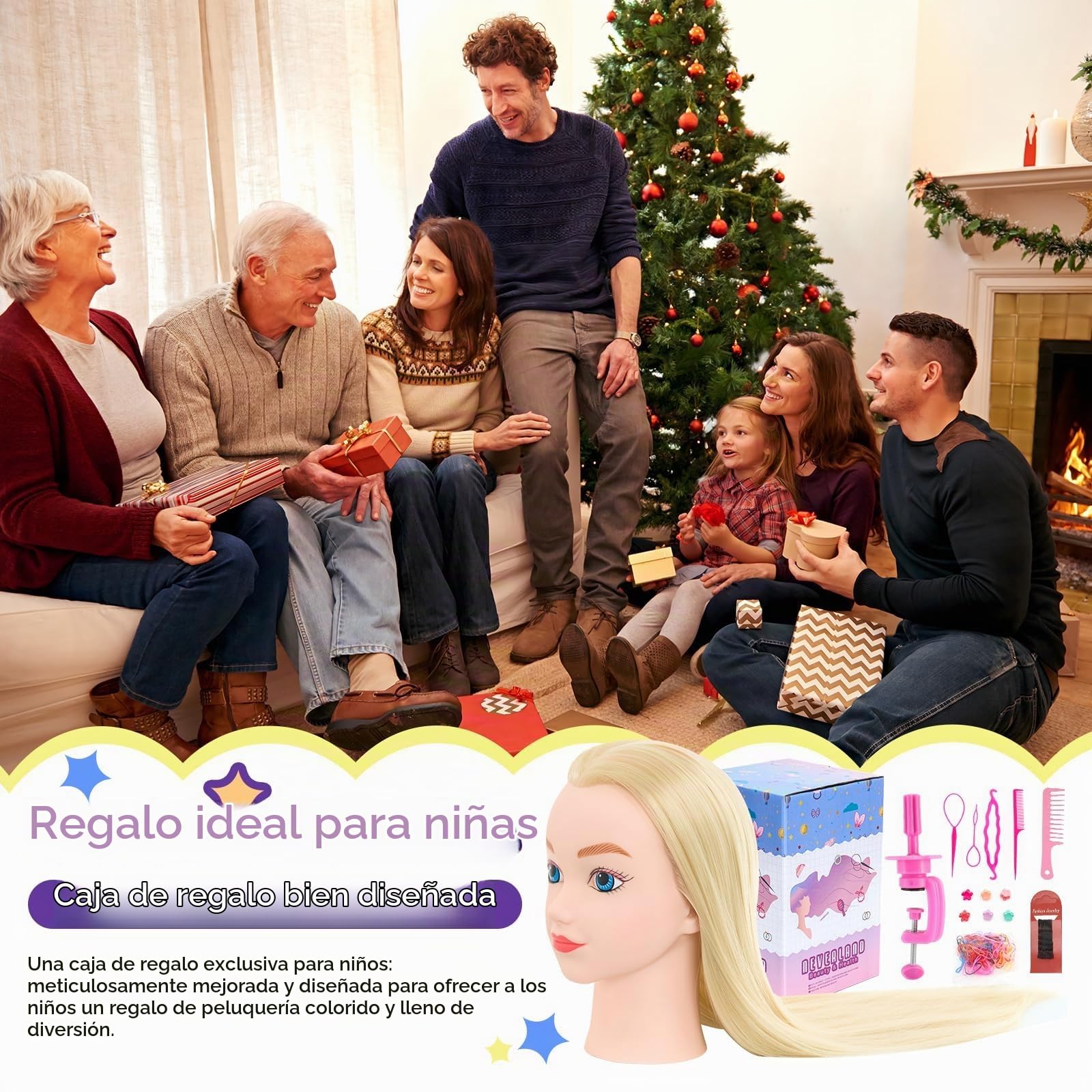 Neverland de 20 pulgadas Cabeza de peluquería 100% fibra pelo Cabeza de Entrenamiento Cabeza de Muñeca Muñeca peluqueria Muñeca de la Cosmetología con Soporte& DIY Hair Styling Tools