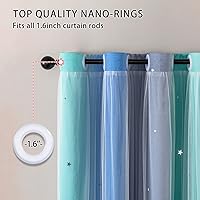 Vista 4 de XiDi Cortinas opacas con estrellas para habitaciones de niños, cortinas verdes para ventana de dormitorio de niños, azul y gris, 52 pulgadas