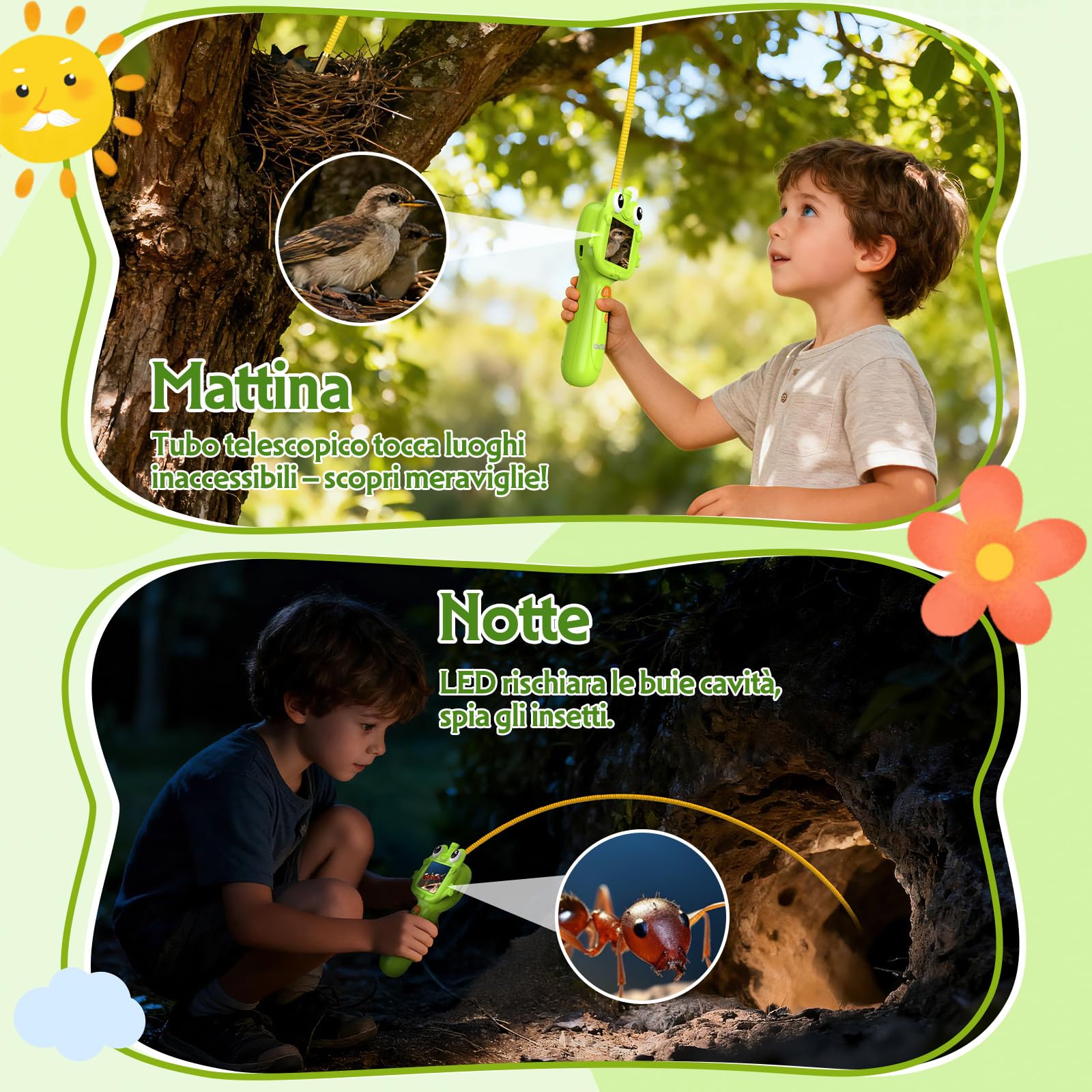 OUTACT Endoscopio per Bambini,Impermeabile IP67 con 8 LED,giocattoli educativi per Ragazzi e Ragazze 4-12 Anni,Giocattoli per Esplorazione All'aperto,Regalo di Compleanno di Natale