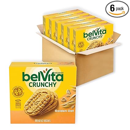 belVita Breakfast Bars Biscuits, Golden Oat, 30 Total Packs, 6 Boxes (4 Biscuits Per Pack)