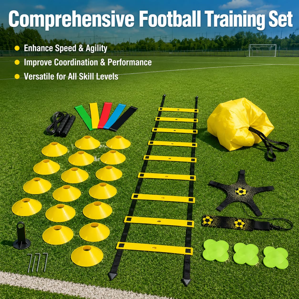 Kit Completo Allenamento Coordinazione Ostacoli Altezza Regolabile Paracadute Resistenza Cintura Lombare Cinesini Piatti Segnaposto Tondi