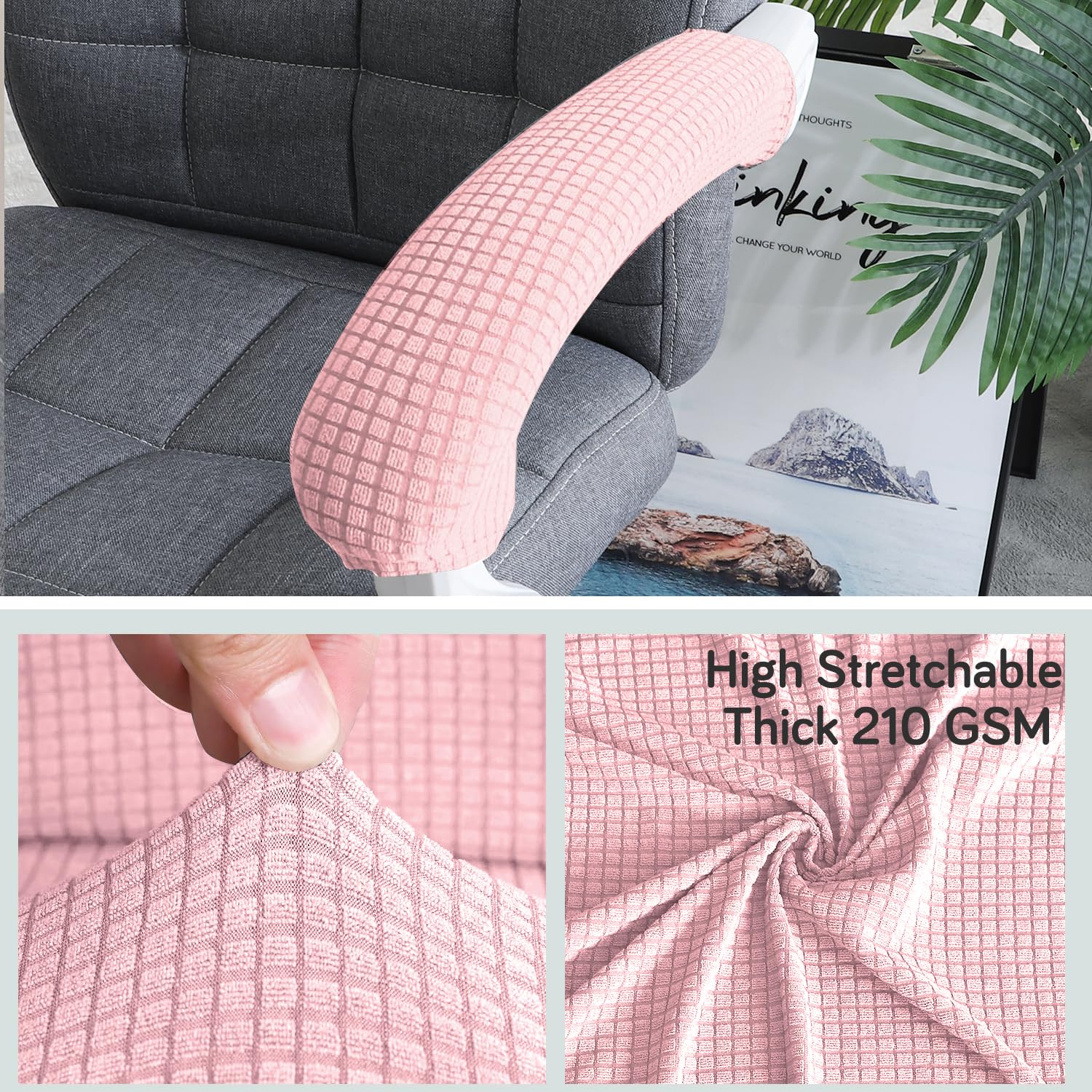 Pink Office Chair Armrest Cover - Waterproof & Washable -5