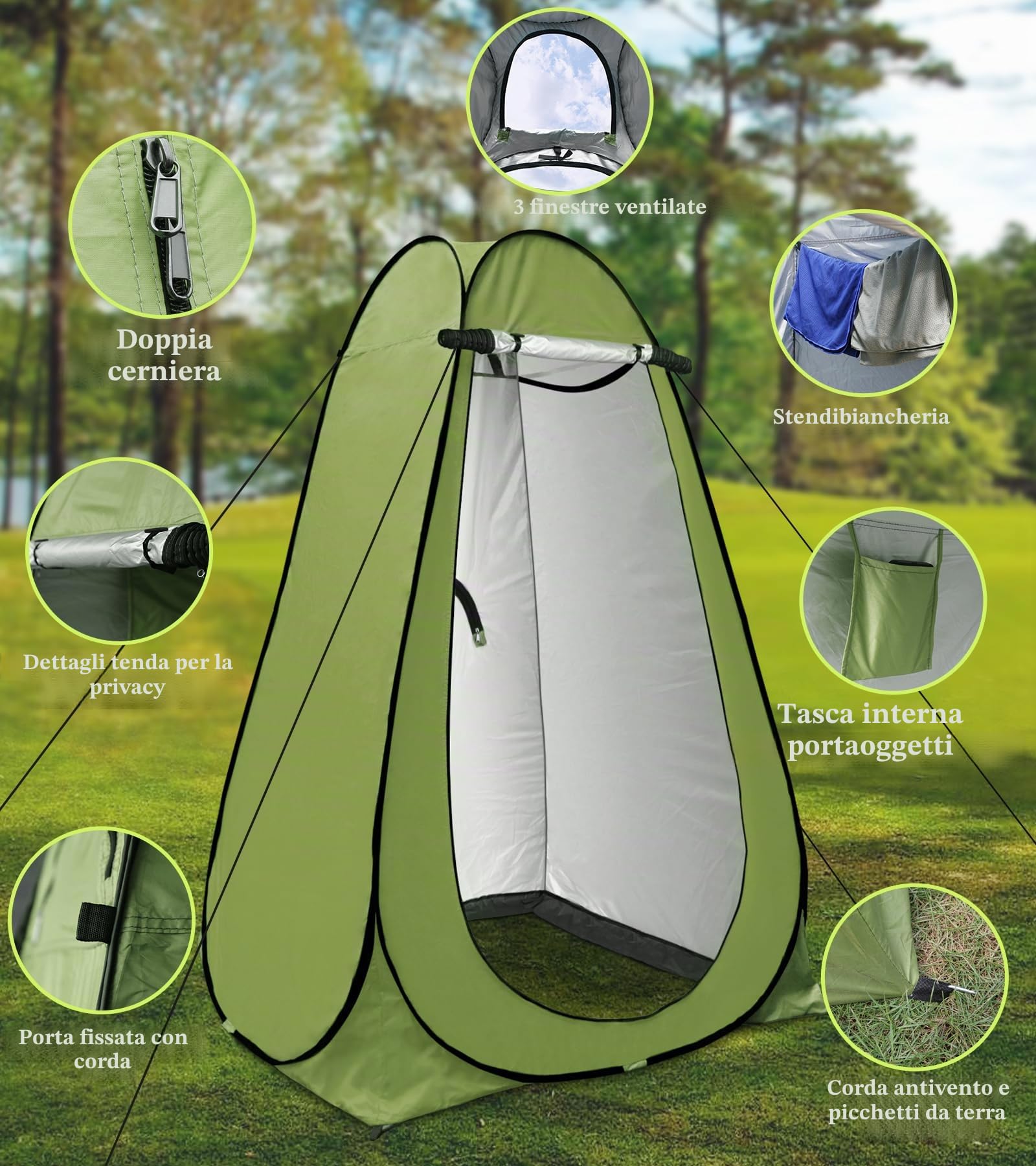Tenda da doccia pop up, per la privacy, per il bagno, per il magazzino, per esterni, per il campeggio e la spiaggia, con borsa per il trasporto (UV 40+)