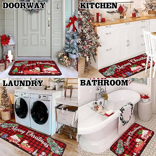 Miniatura 6 de 2 tapetes de cocina de Navidad para piso, tapete antideslizante para decoración de cocina, juego de alfombras de cocina antifatiga con corredor de