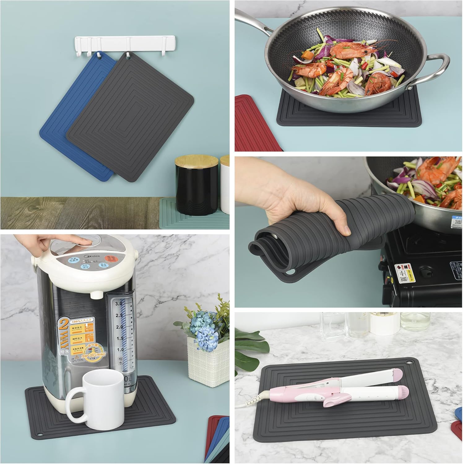 Smithcraft Silicone Trivets for Dishes, Pots & Pans, Green Non Slip Hot Pads for Kitchen, Heat Resistant Mat for Counter & Table, Multi Use Silicone Pot Holders Trivet Mat, Flexible Hot Pad Set 4