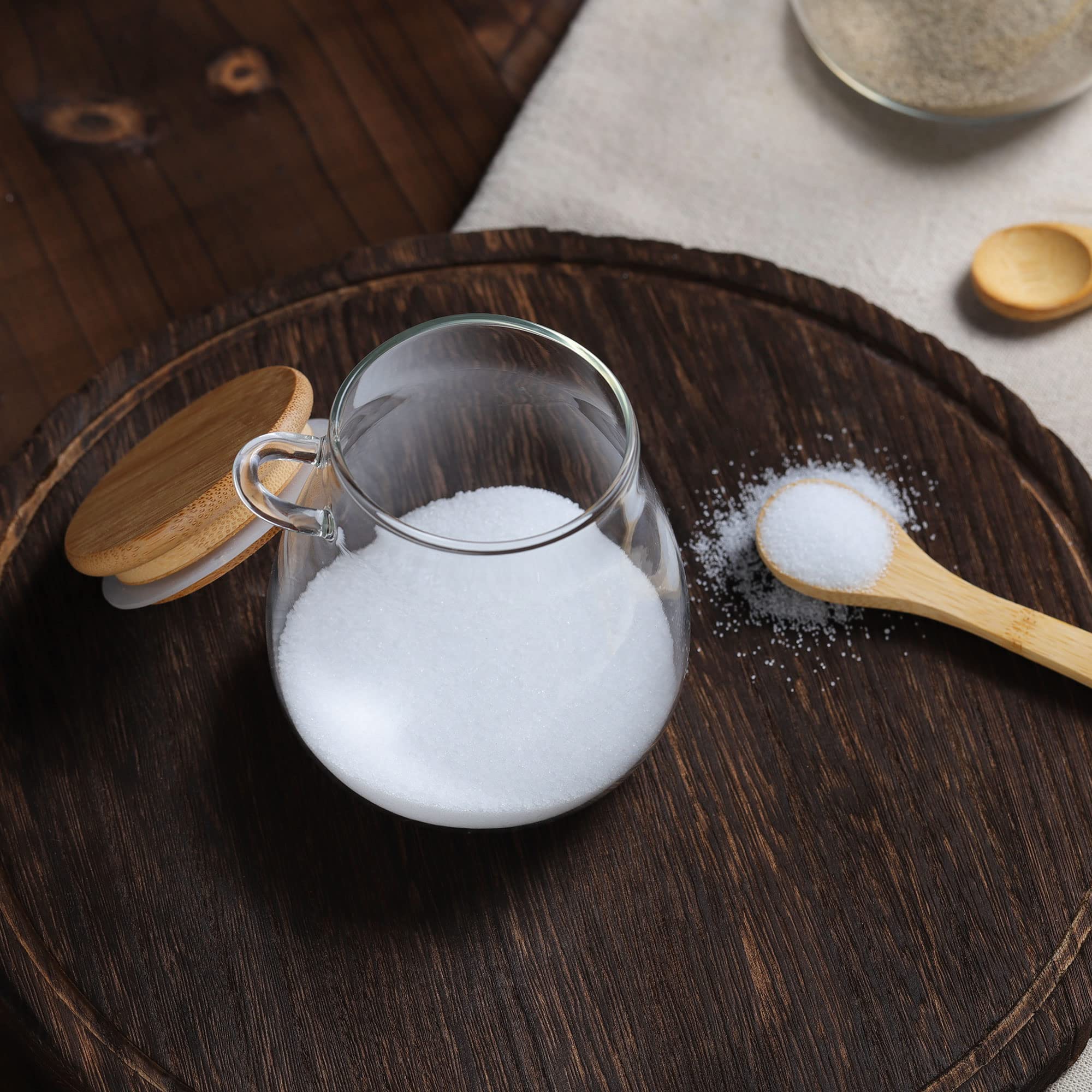 Joeyan Barattolo in vetro da 350 ml con coperchio e cucchiaio in legno, set di 3 barattoli ermetici per condimenti, spezie, sale, zucchero, marmellata