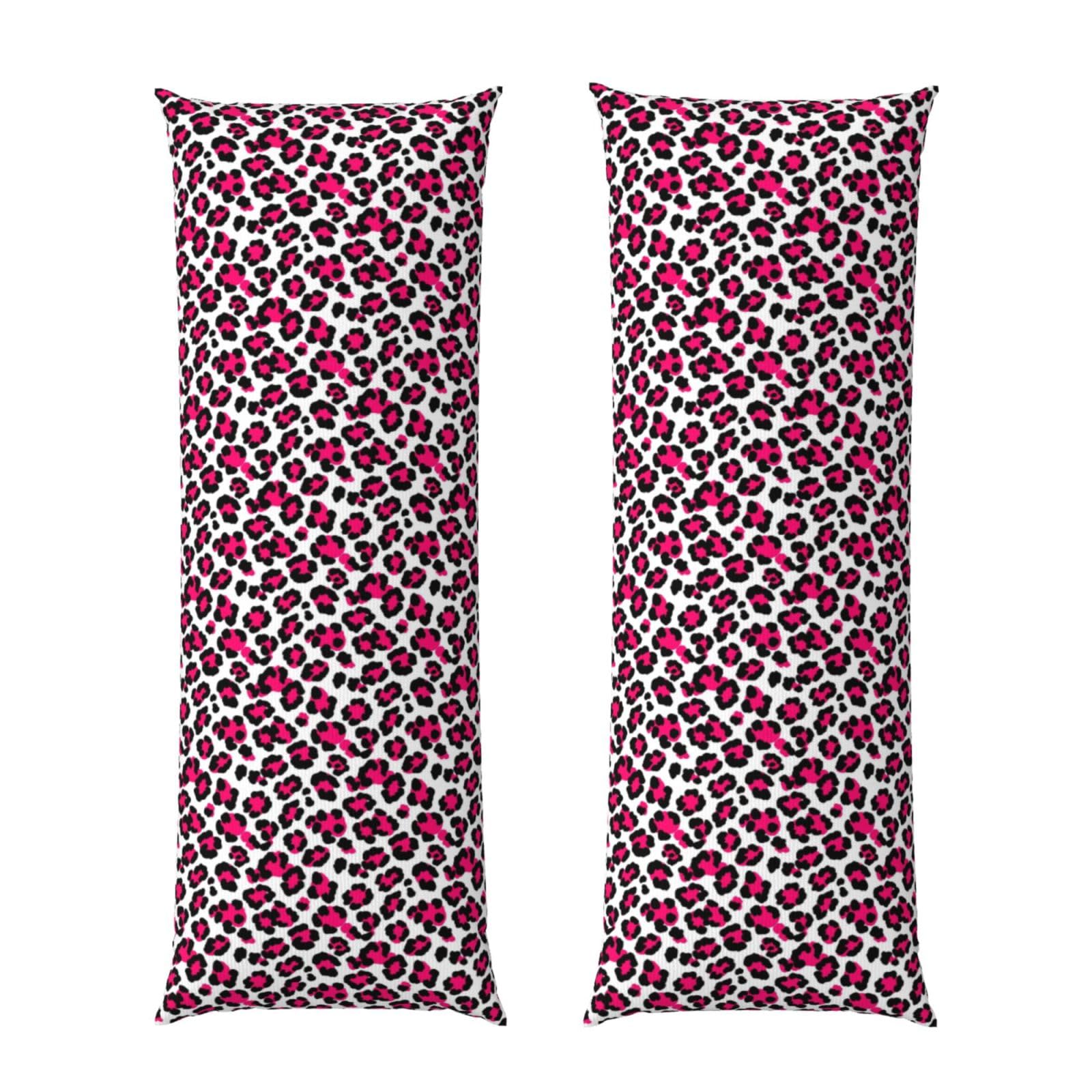 Long Pillowcase 20x60 White Pink Cheetah Leopard Print, Body Pillow Cover with Hidden Zipper, Premium Quality Velvet, Breathable Rectangular Case for Bed Couch