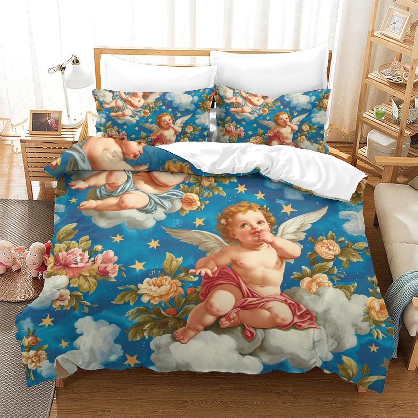 Housse de couette 220x240 lits enfants et ados en microfibre imprimée 3D Les Anges
