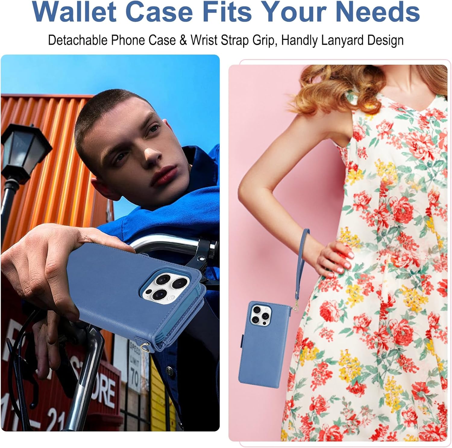 VANAVAGY Compatible for iPhone 16 Pro Max Detachable Wallet Case with RFID Blocking Card Holder for Magsafe, PU Leather Magnetic Snap Wallet Phone Case with Kickstand for 16 promax 6.9inch,Blue