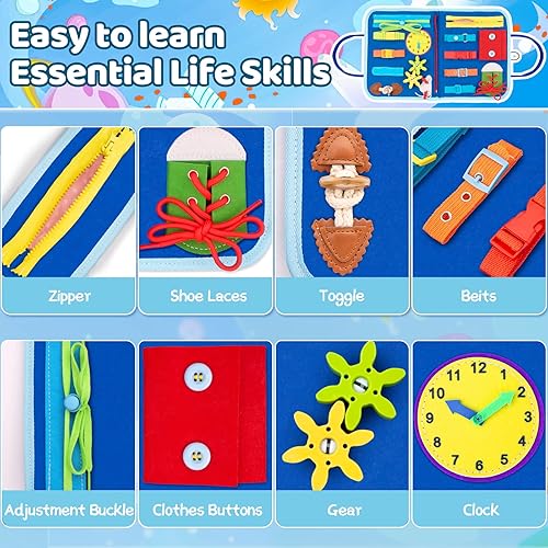 Miniatura 3 de Splaks Tablero ocupado para niños pequeños con página de bricolaje juguetes Montessori 20 en 1 juguetes de actividad sensorial juguetes educativos