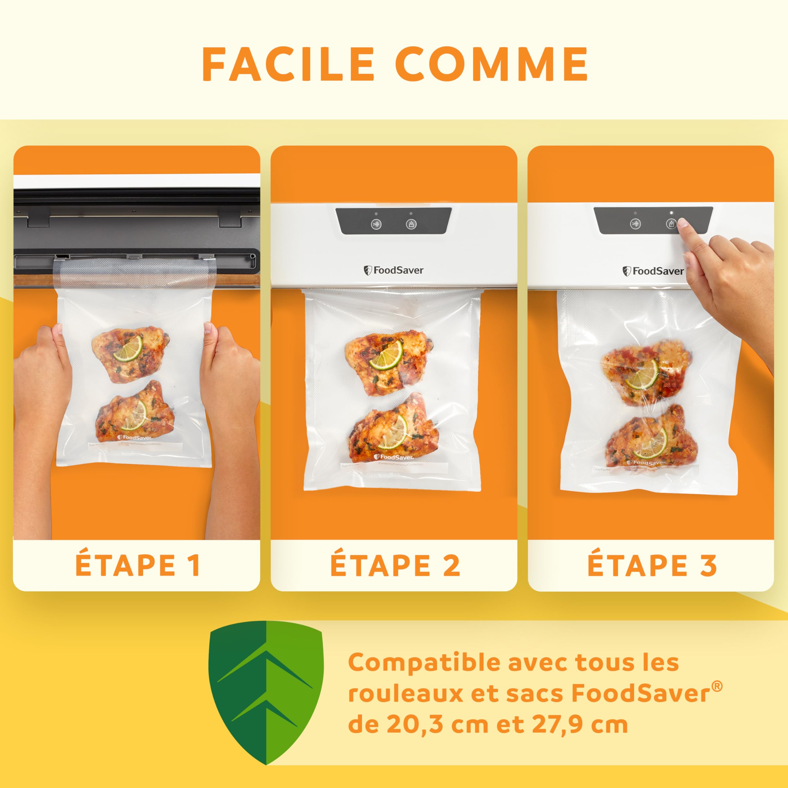 FoodSaver Everyday Machine Sous Vide Alimentaire | Conserve la fraîcheur de vos aliments | Appareil de mise sous vide avec design compact | Avec 5 sacs d'emballage sous vide (0,94L & 3,78L) | VS0290X