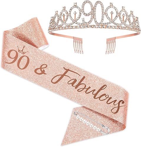 Tiara y banda de cumpleaños número 90 de oro rosa para mujer, fabuloso recuerdo de fiesta de 90 disponible en Yaxa Colombia